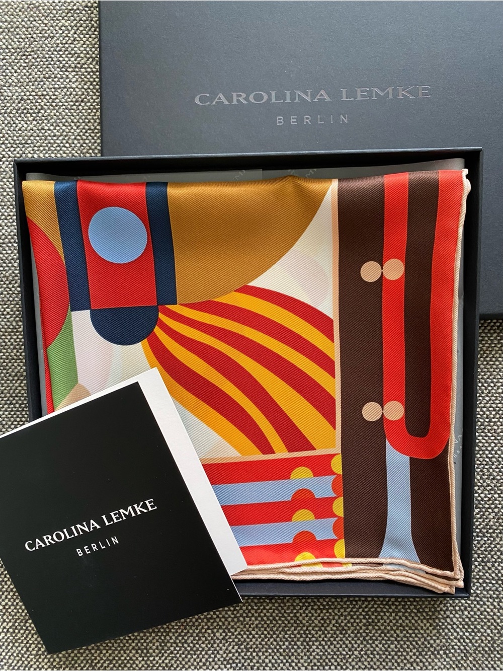 NEW Carolina Lemke Silk Equestrian Amber Parade Printed Scarf